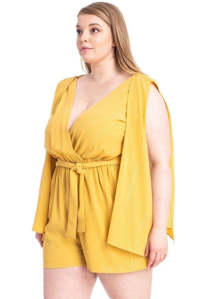 Shimmer Fabric Draped Open Sleeve Romper - Fit Me For 20