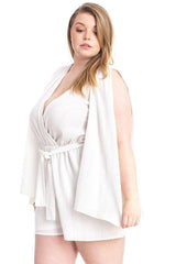 Shimmer Fabric Draped Open Sleeve Romper - Fit Me For 20