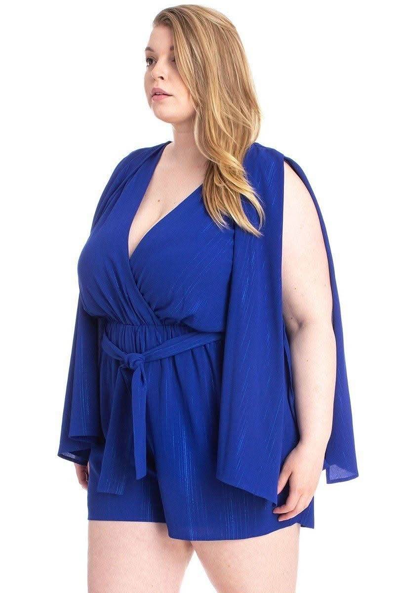 Shimmer Fabric Draped Open Sleeve Romper - Fit Me For 20