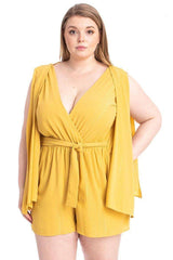 Shimmer Fabric Draped Open Sleeve Romper - Fit Me For 20