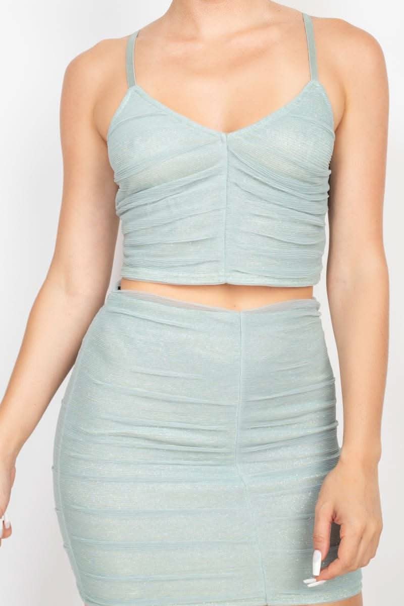 Shirred Cami Top & Mini Skirts Set - Fit Me For 20