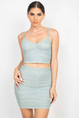 Shirred Cami Top & Mini Skirts Set - Fit Me For 20