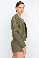 Side Button Detailed Jacket & Shorts Set - Fit Me For 20