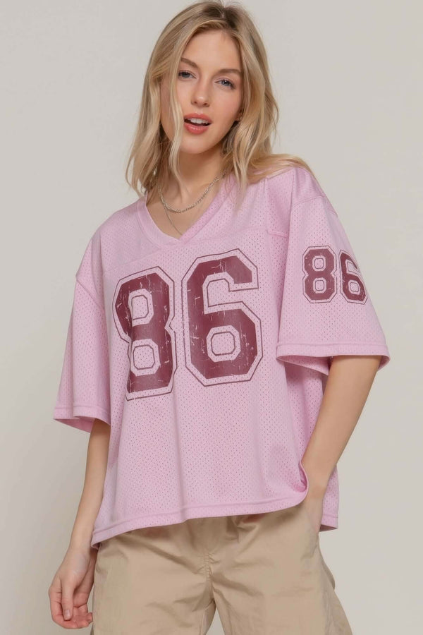 Silk Screen Print Mesh Oversize Basball T-shirt - Fit Me For 20