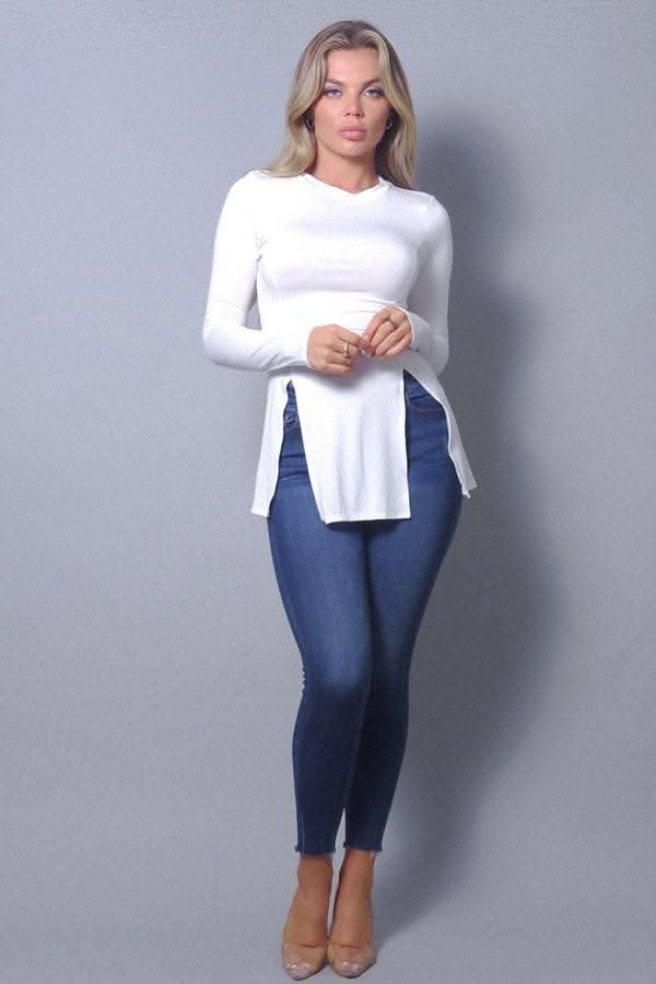 Sleek & Chic Fall Long Sleeve Slitted Top - Fit Me For 20