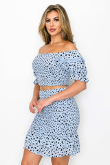 Smocking Ruffled Printed Top & Skirts Set - Fit Me For 20