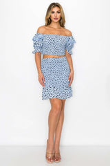 Smocking Ruffled Printed Top & Skirts Set - Fit Me For 20