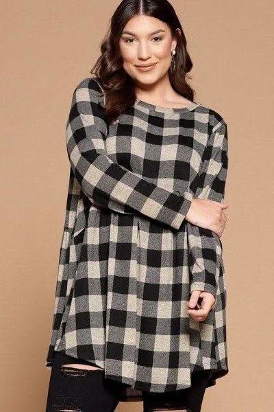 Soft Knit Buffalo Plaid Tunic Top - Fit Me For 20