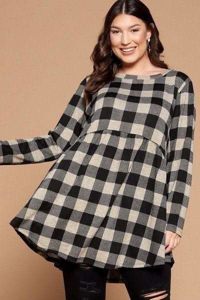 Soft Knit Buffalo Plaid Tunic Top - Fit Me For 20