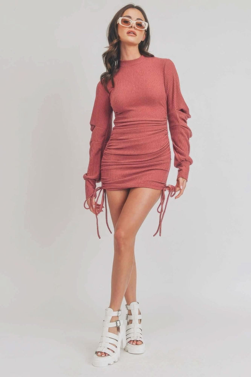 Solid Color Mock Neck Mini Bodycon Dress - Fit Me For 20