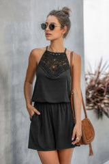 Solid Halter Lace Sleeveless Patchwork Romper - Fit Me For 20