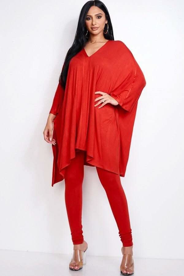 Solid Heavy Rayon Spandex Cape Top And And Leggings 2 Piece Set - Fit Me For 20