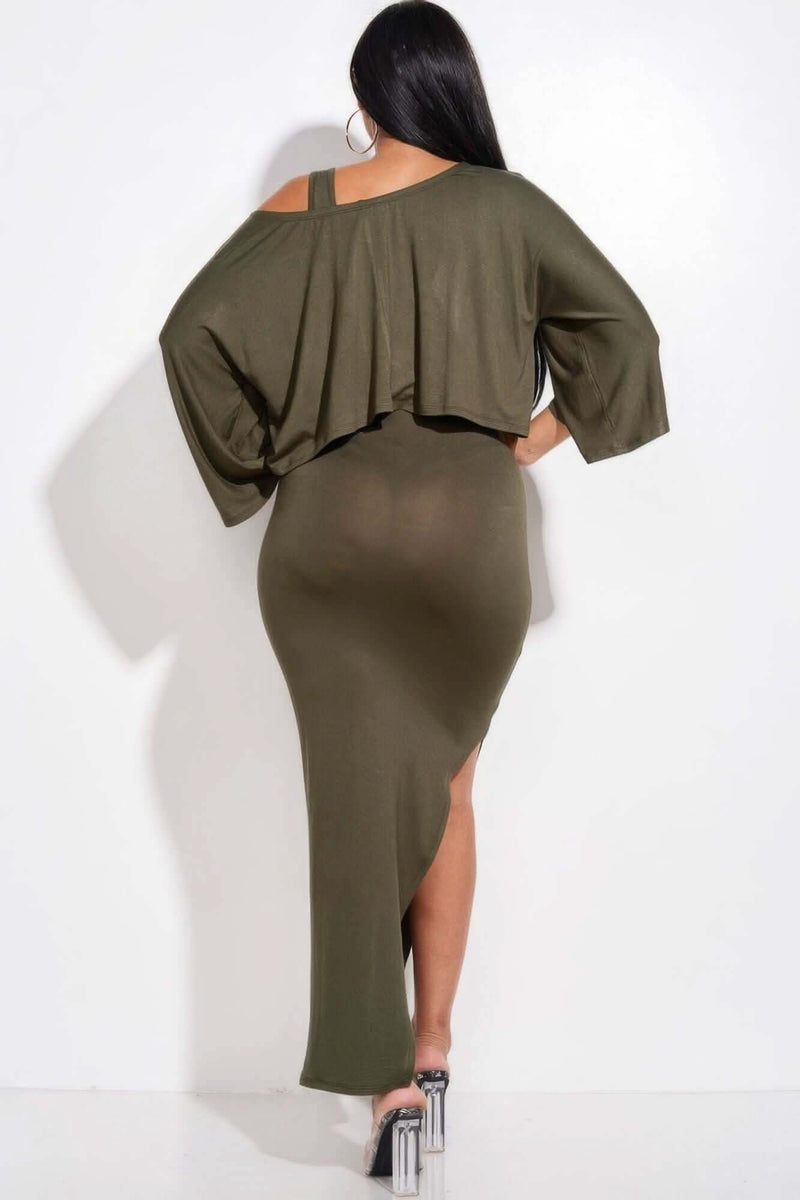 Solid Rayon Spandex Midi Length Tank Dress And Slouchy Cape Top Two Piece Set - Fit Me For 20