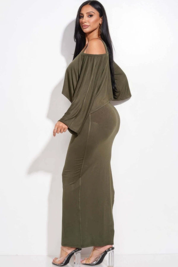 Solid Rayon Spandex Midi Length Tank Dress And Slouchy Cape Top Two Piece Set - Fit Me For 20
