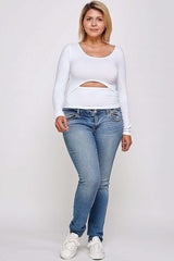 Solid Round Neck Top, With Long Sleeves, And Cut-out Detail - Fit Me For 20