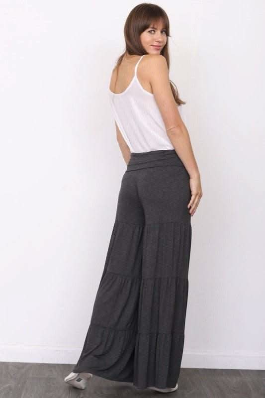 Solid Tiered Wide Leg Pants - Fit Me For 20