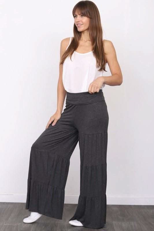 Solid Tiered Wide Leg Pants - Fit Me For 20