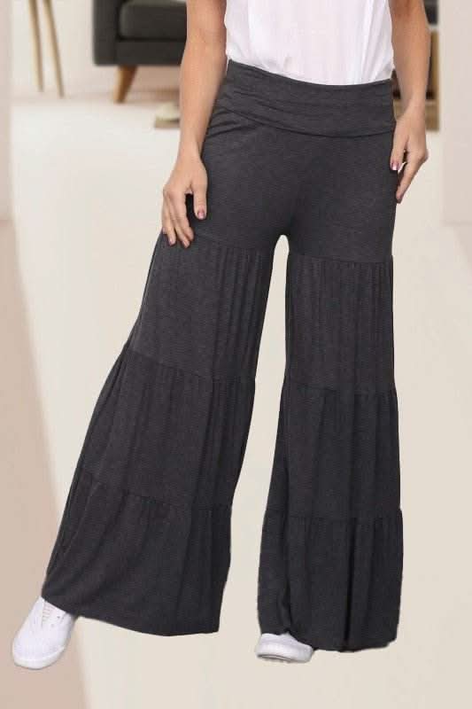 Solid Tiered Wide Leg Pants - Fit Me For 20