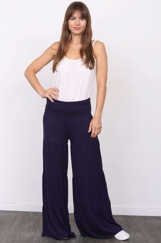 Solid Tiered Wide Leg Pants - Fit Me For 20