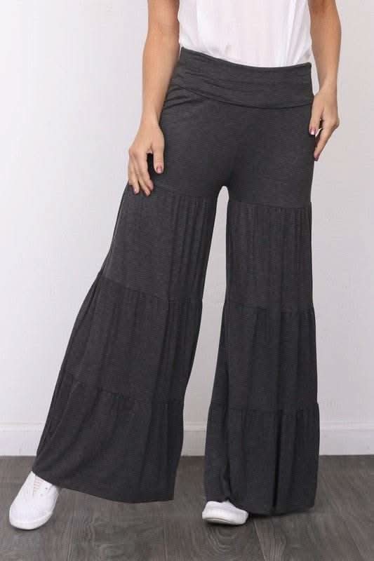 Solid Tiered Wide Leg Pants - Fit Me For 20