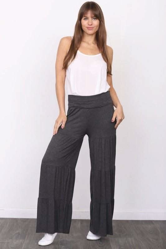 Solid Tiered Wide Leg Pants - Fit Me For 20