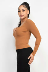 Solid V-collared Neck Top - Fit Me For 20