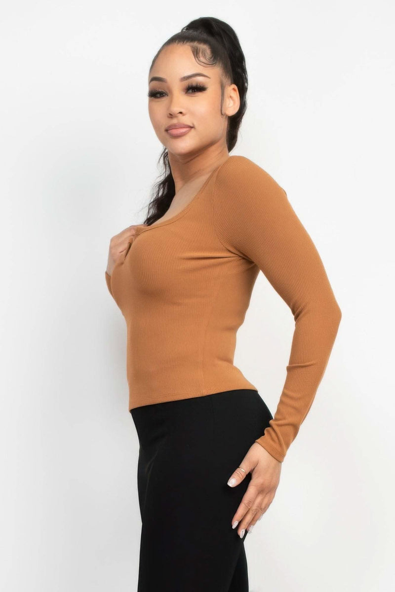 Solid V-collared Neck Top - Fit Me For 20
