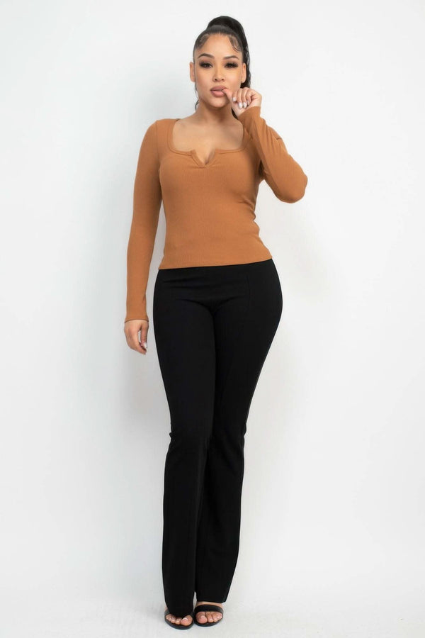Solid V-collared Neck Top - Fit Me For 20