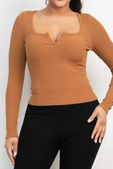 Solid V-collared Neck Top - Fit Me For 20