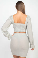 Sparkling Long Sleeves Ruching Back & Skirts Set - Fit Me For 20