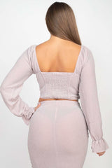 Sparkling Long Sleeves Ruching Back & Skirts Set - Fit Me For 20