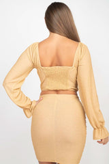 Sparkling Long Sleeves Ruching Back & Skirts Set - Fit Me For 20
