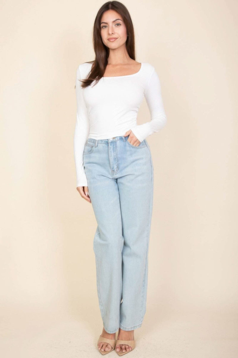 Square Neck Long Sleeve Top - Fit Me For 20