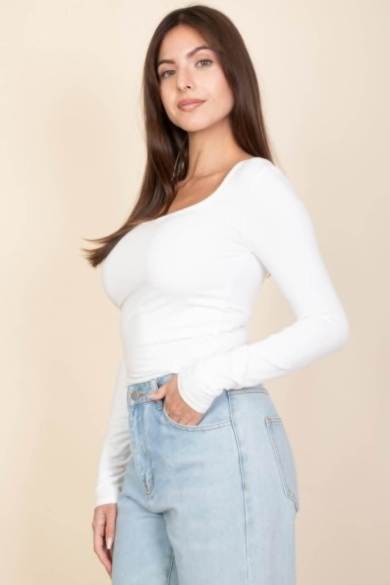 Square Neck Long Sleeve Top - Fit Me For 20