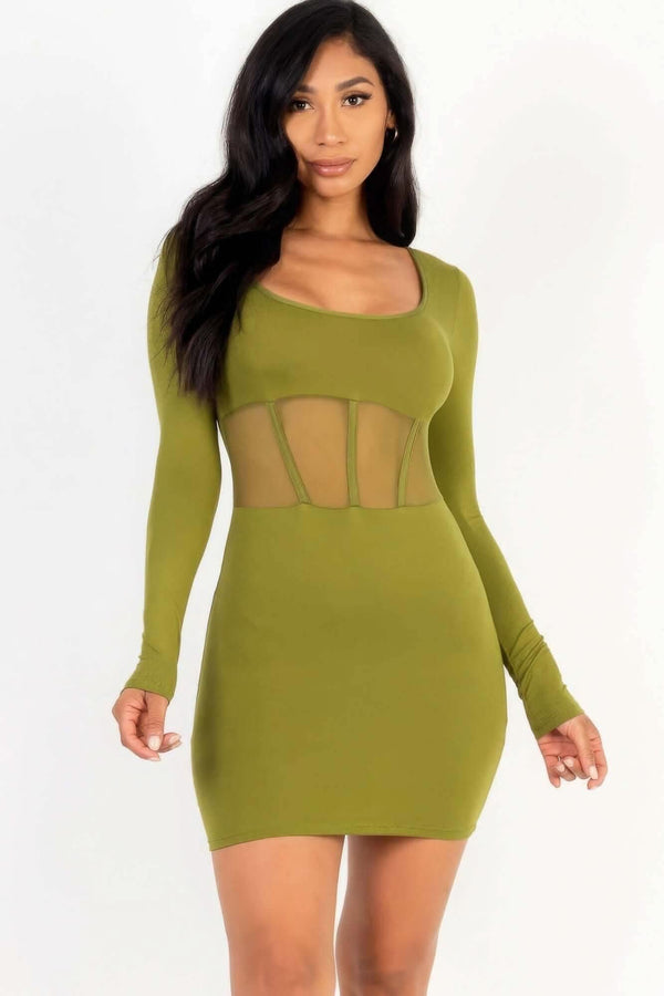 Square neck mesh corset mini dress - Fit Me For 20