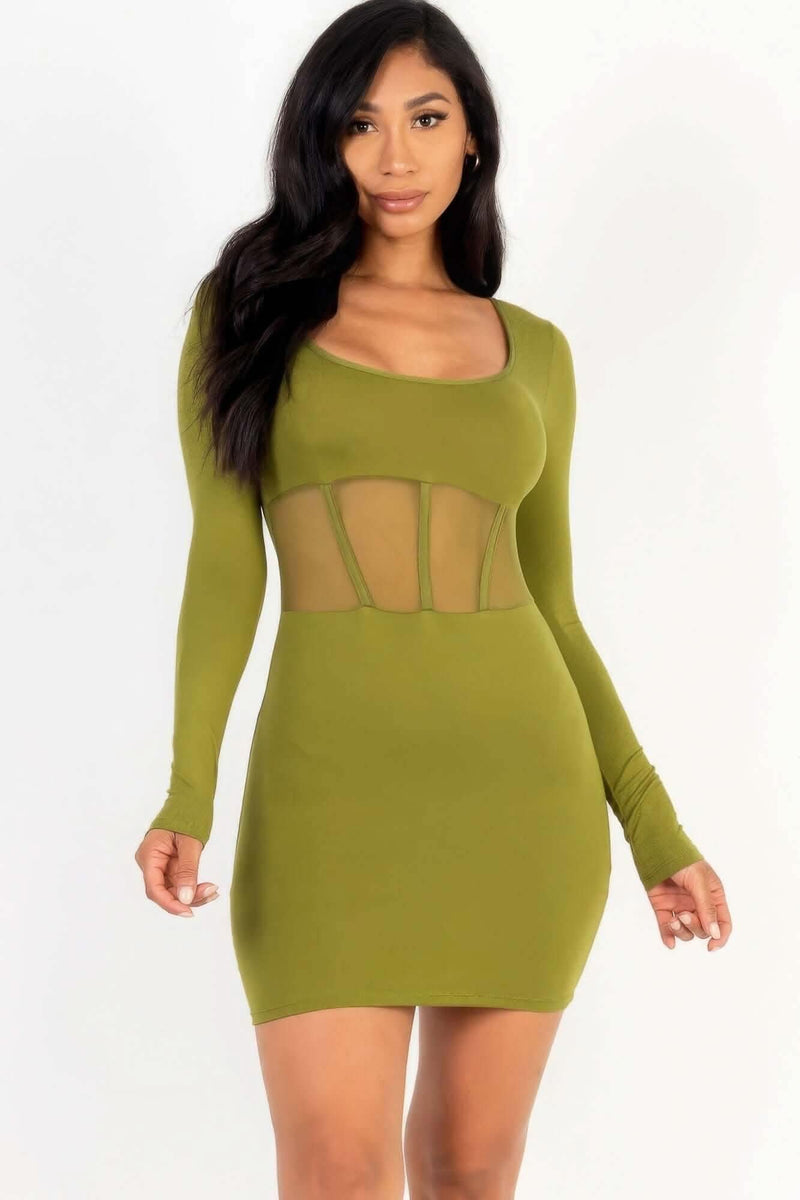 Square neck mesh corset mini dress - Fit Me For 20