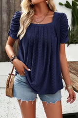 Square Neck Puff Sleeve Tunic Tops Eyelet Shirt - Fit Me For 20