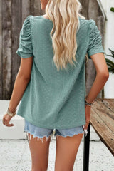 Square Neck Puff Sleeve Tunic Tops Eyelet Shirt - Fit Me For 20