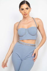 Stone Embellished Top And Pants Set - Fit Me For 20