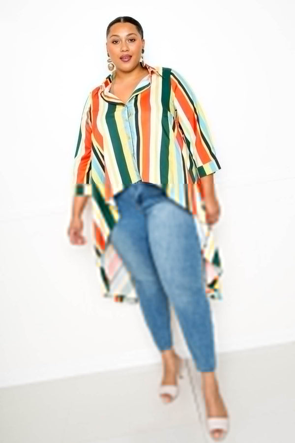 Striped Hi Low Shirt - Fit Me For 20