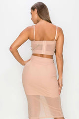 Studded Stone Cami Top & Slit Mini Skirts Set - Fit Me For 20