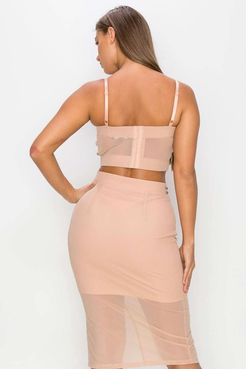 Studded Stone Cami Top & Slit Mini Skirts Set - Fit Me For 20