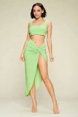 Summer Days Solid Crop Top & Split Thigh Twist Slit Skirt Set - Fit Me For 20