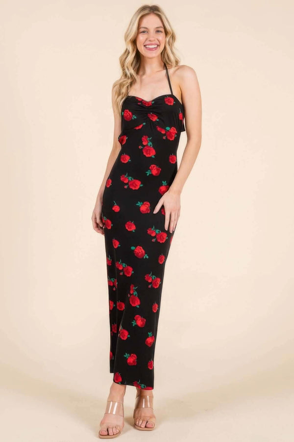 Sweet Heart Gathered Open Back Print Midi Dress - Fit Me For 20