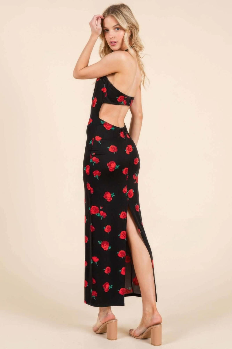 Sweet Heart Gathered Open Back Print Midi Dress - Fit Me For 20