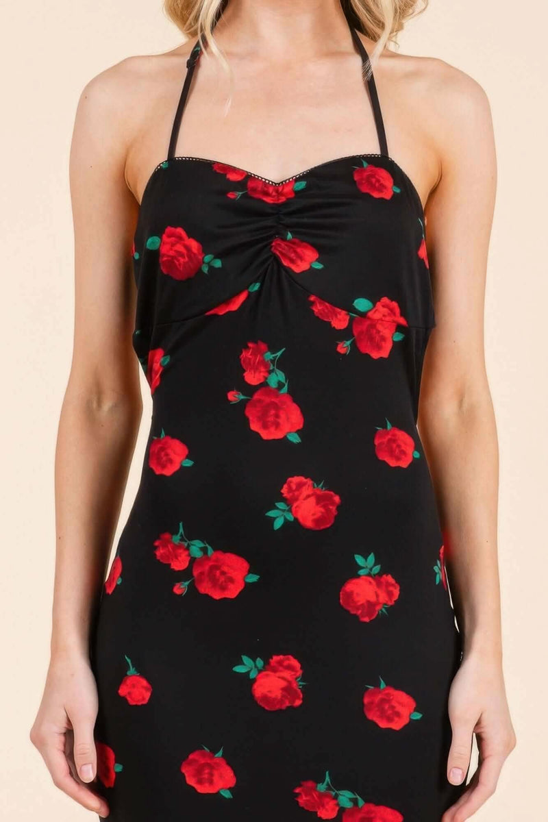 Sweet Heart Gathered Open Back Print Midi Dress - Fit Me For 20