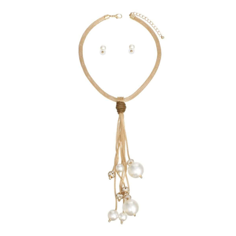 Tassel Long Cream Pearl Rhinestone Gold Necklace - Fit Me For 20