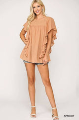 Textured Ruffle Sleeve Tunic Top With Back Keyhole - Fit Me For 20