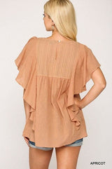 Textured Ruffle Sleeve Tunic Top With Back Keyhole - Fit Me For 20