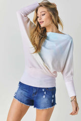 Tie Dye Knit Boatneck Elastic Hem Top - Fit Me For 20